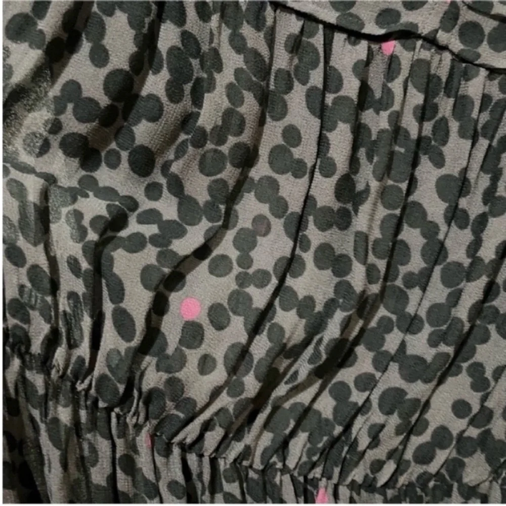 Boden abstract print dress gray black dots viscose pleated flowy puff sleeves - Picture 2 of 10